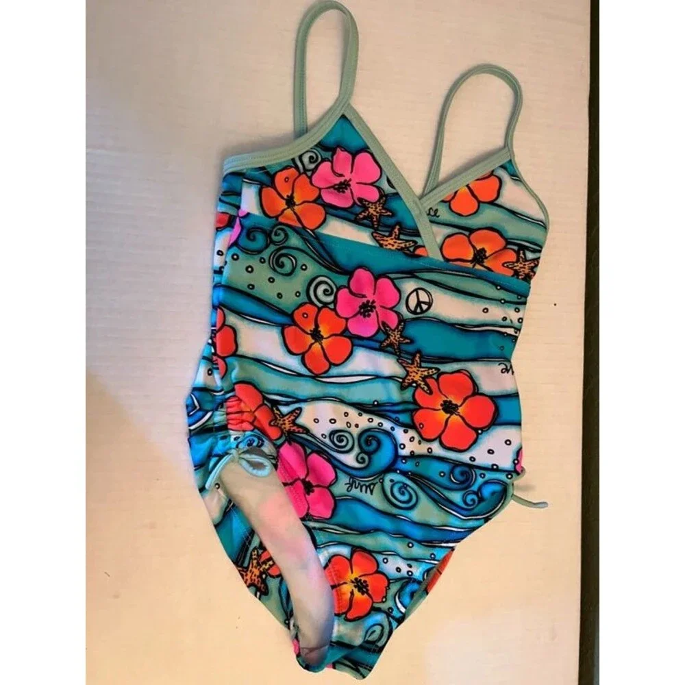Two Girl's One Piece Swimsuits Sz 6x & 7/8 Joe Boxer, Tie Dye